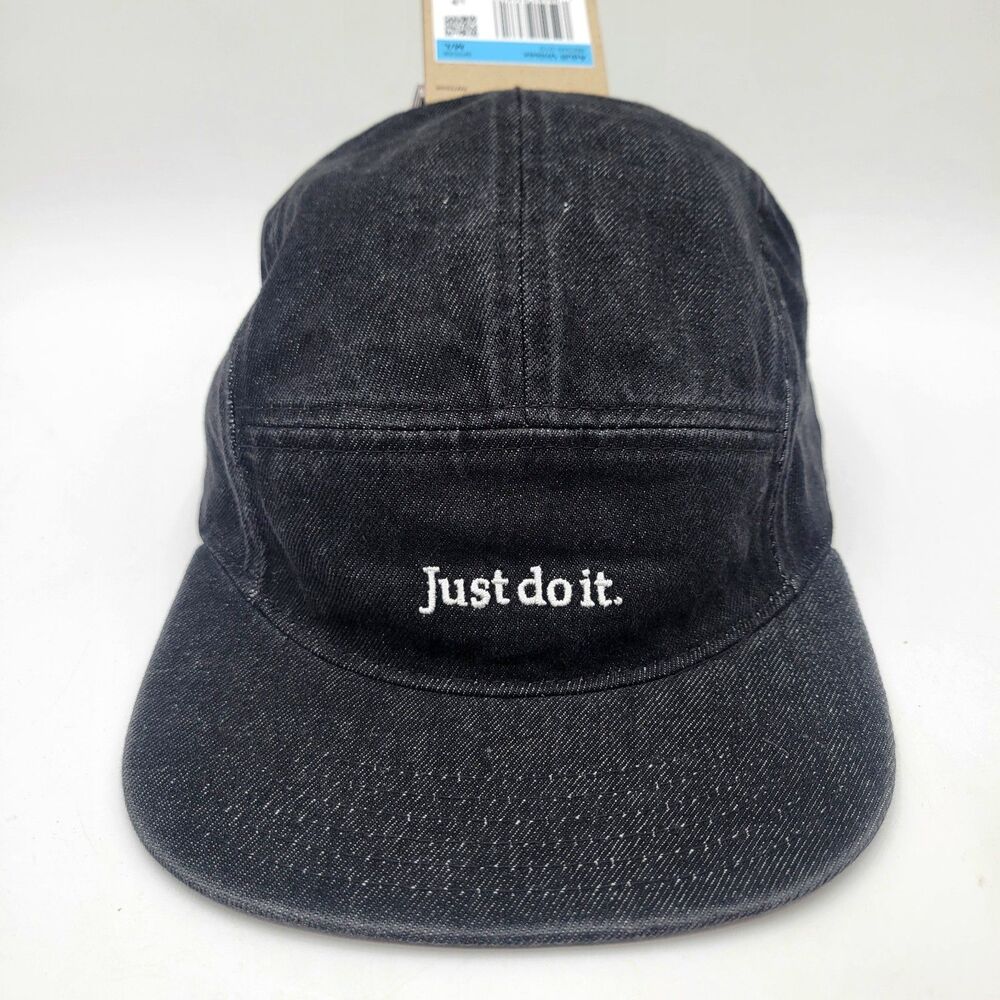 Nike Fly Unstructured 5 Panel Just Do It Black Washed Denim Cap M/L IB2345-010
